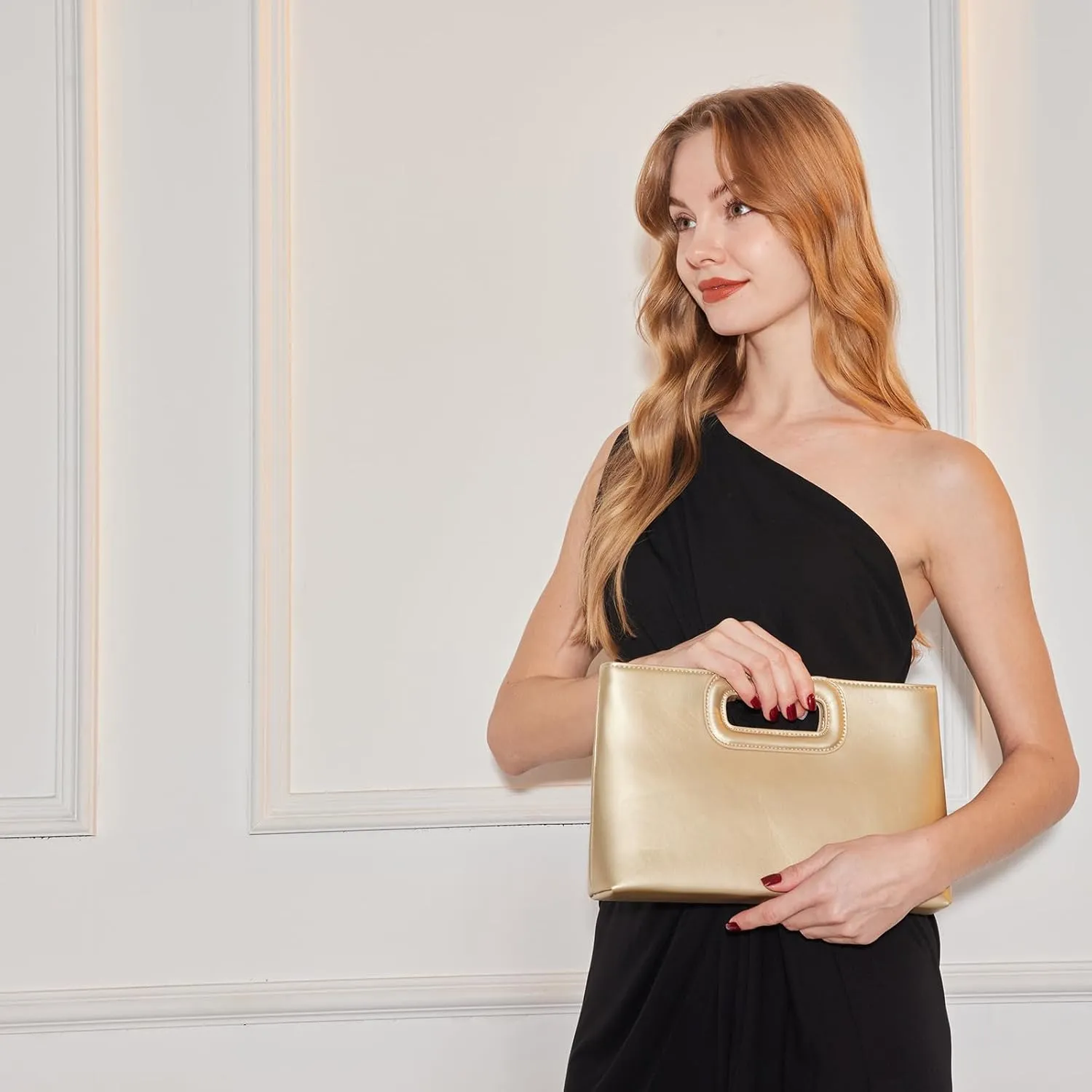 Top Handle Clutch Handbags for Women, Evening Handbag Shoulder Crossbody Purse with Gold Chain