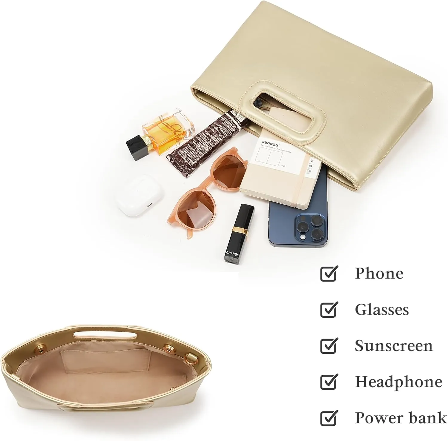 Top Handle Clutch Handbags for Women, Evening Handbag Shoulder Crossbody Purse with Gold Chain