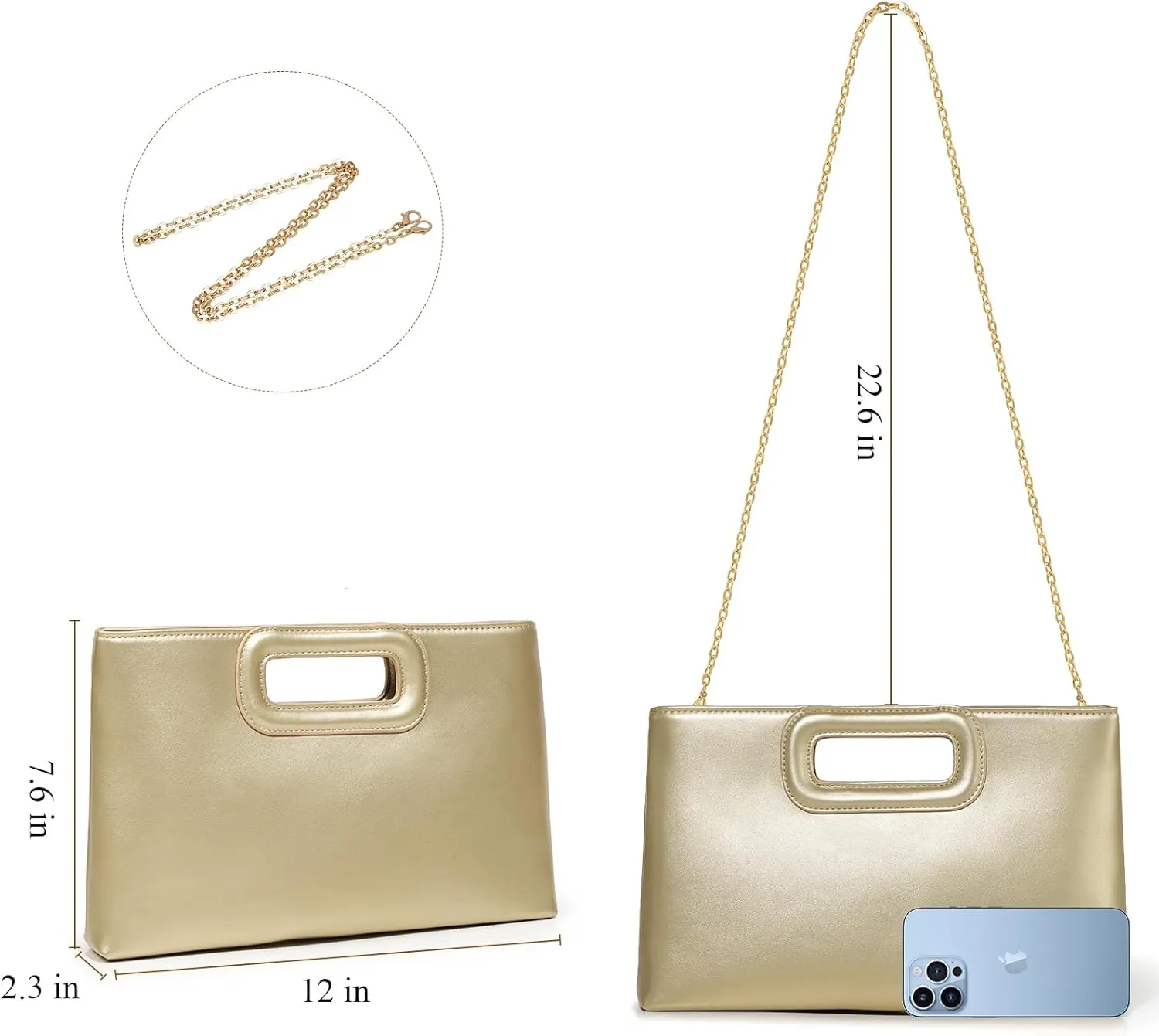 Top Handle Clutch Handbags for Women, Evening Handbag Shoulder Crossbody Purse with Gold Chain