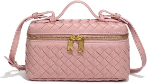 Top-Handle Pouch Handbag for Women Woven Leather Vanity Case Designer Crossbody Bag Shoulder Bag Trendy Purse