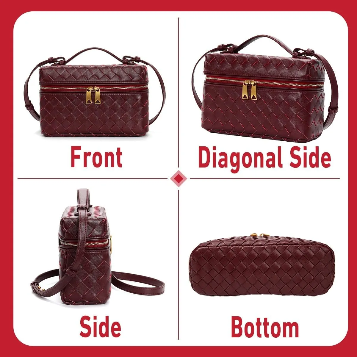 Top-Handle Pouch Handbag for Women Woven Leather Vanity Case Designer Crossbody Bag Shoulder Bag Trendy Purse