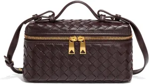 Top-Handle Pouch Handbag for Women Woven Leather Vanity Case Designer Crossbody Bag Shoulder Bag Trendy Purse