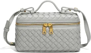 Top-Handle Pouch Handbag for Women Woven Leather Vanity Case Designer Crossbody Bag Shoulder Bag Trendy Purse