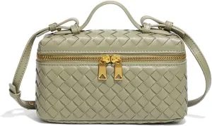 Top-Handle Pouch Handbag for Women Woven Leather Vanity Case Designer Crossbody Bag Shoulder Bag Trendy Purse