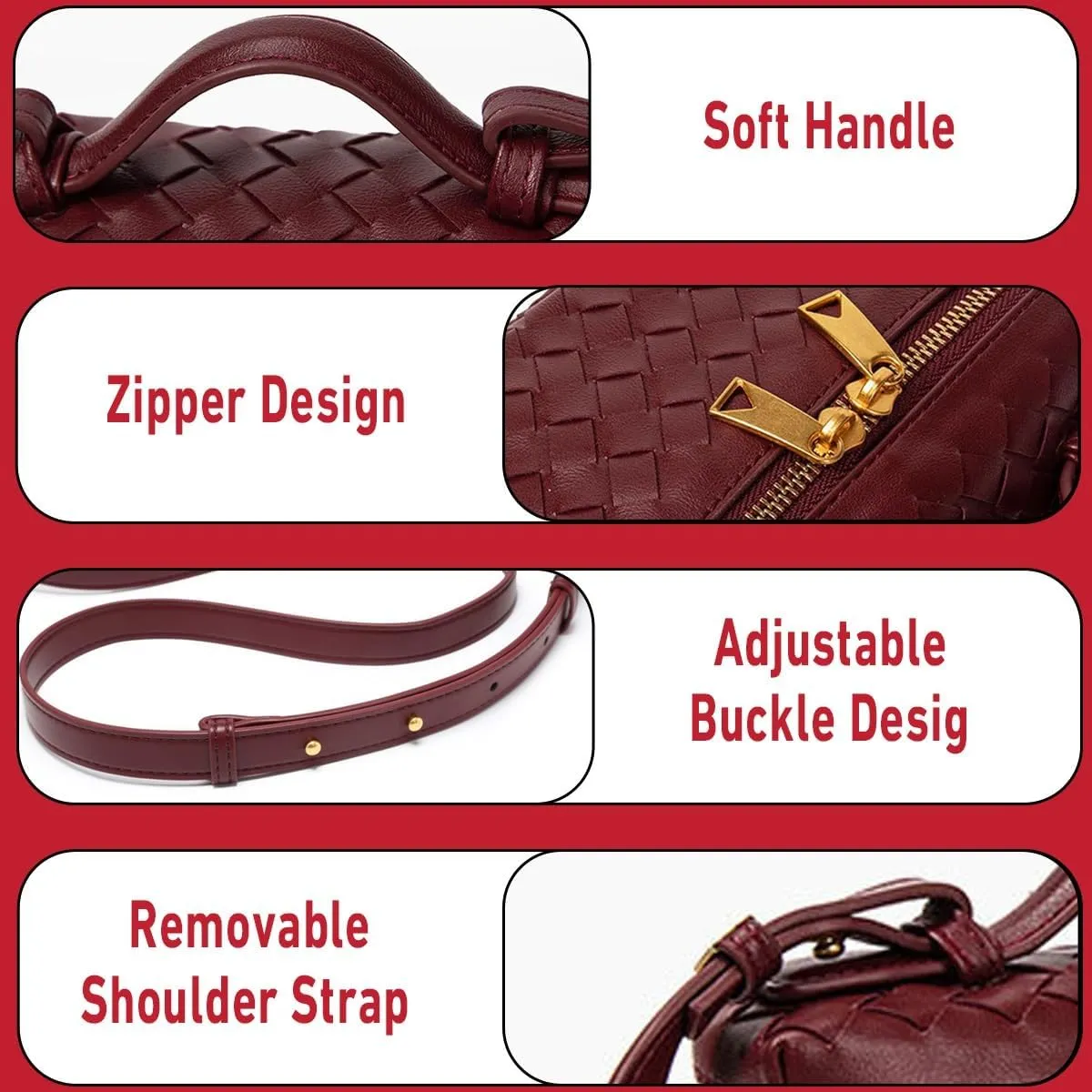 Top-Handle Pouch Handbag for Women Woven Leather Vanity Case Designer Crossbody Bag Shoulder Bag Trendy Purse
