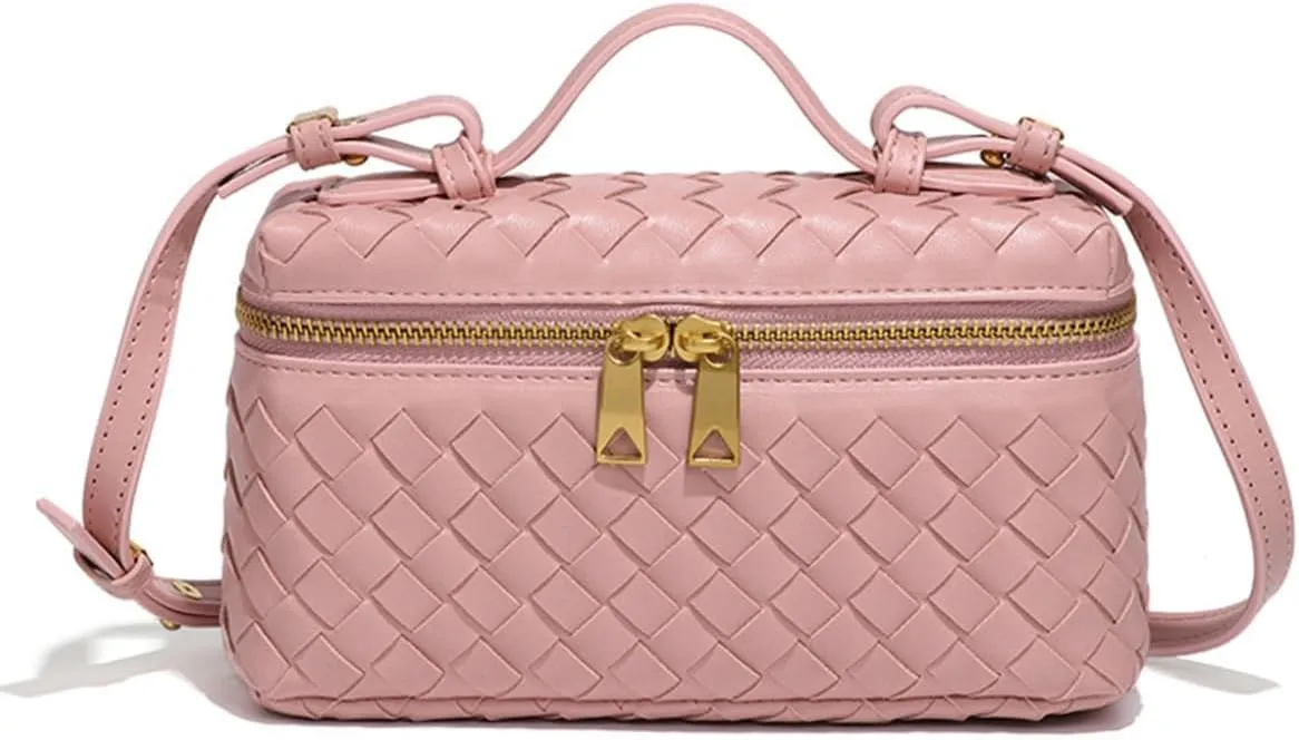 Top-Handle Pouch Handbag for Women Woven Leather Vanity Case Designer Crossbody Bag Shoulder Bag Trendy Purse