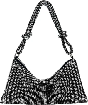 TOPALL Rhinestone Purse Sparkly Bag Silver Diamond Purses for Women Upgrade Evening Prom Rhinestone Handbag Hobo Bag