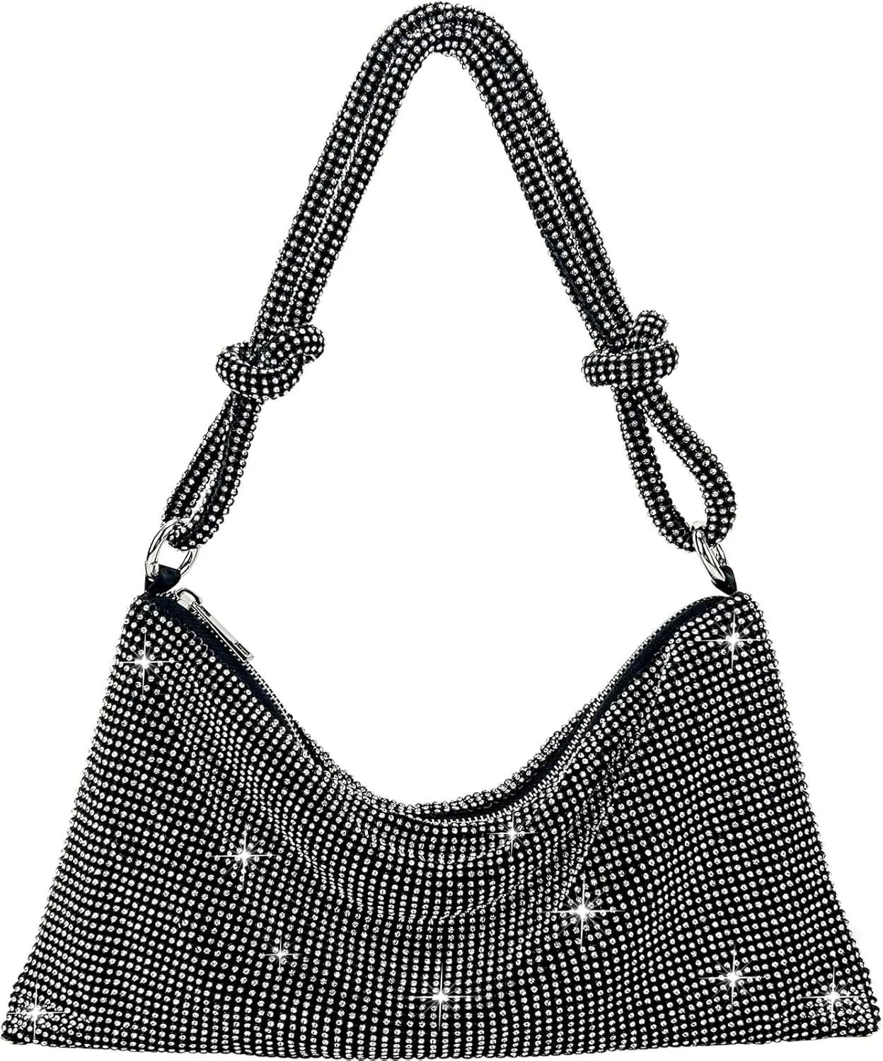 TOPALL Rhinestone Purse Sparkly Bag Silver Diamond Purses for Women Upgrade Evening Prom Rhinestone Handbag Hobo Bag