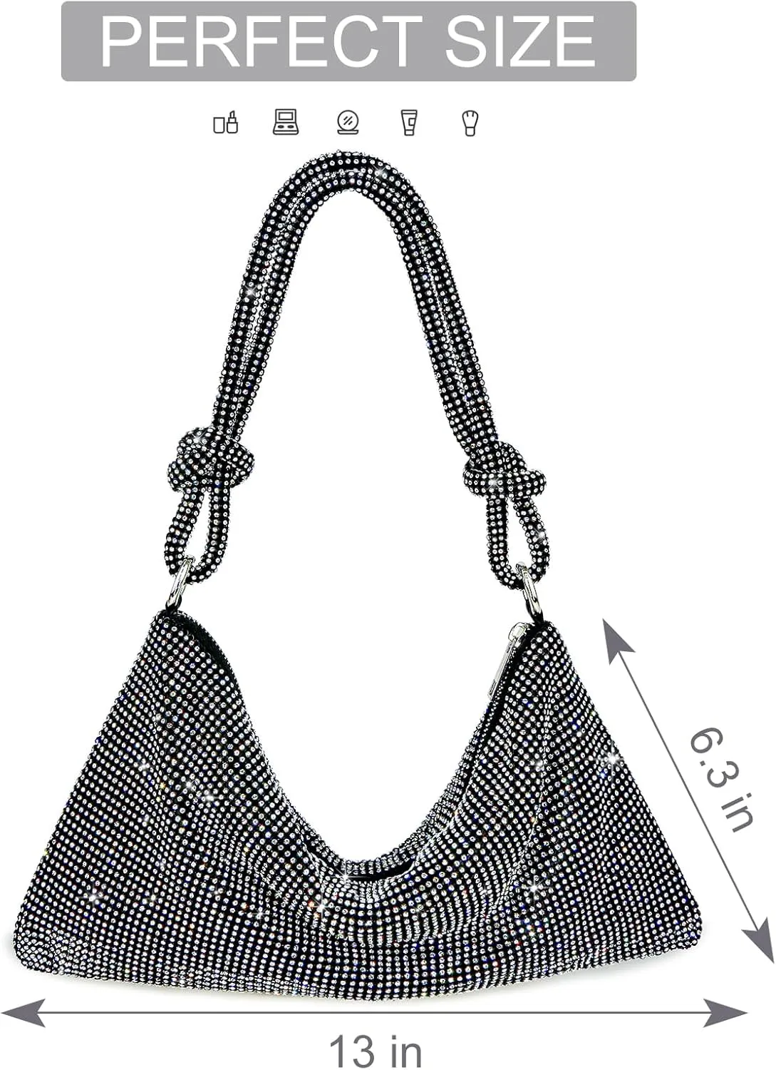 TOPALL Rhinestone Purse Sparkly Bag Silver Diamond Purses for Women Upgrade Evening Prom Rhinestone Handbag Hobo Bag