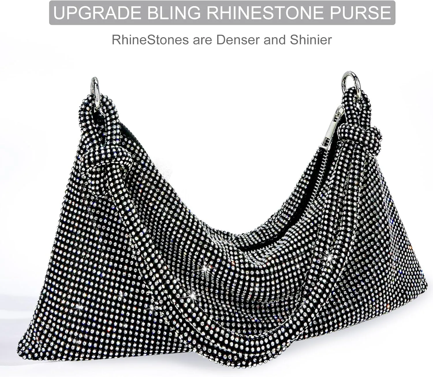 TOPALL Rhinestone Purse Sparkly Bag Silver Diamond Purses for Women Upgrade Evening Prom Rhinestone Handbag Hobo Bag