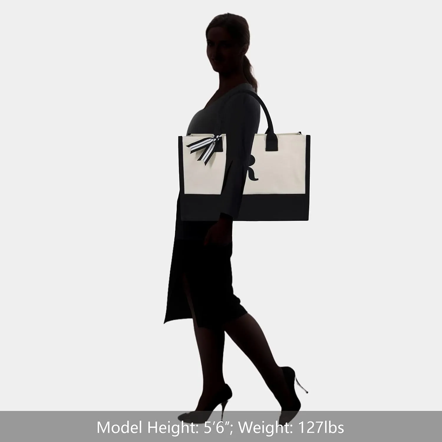 TOPDesign Embroidery Initial Canvas Tote Bag, Personalized Present Bag, Suitable for Wedding, Birthday, Beach, Holiday, is a Great Gift for Women, Mom, Teachers, Friends, Bridesmaids (Letter R)