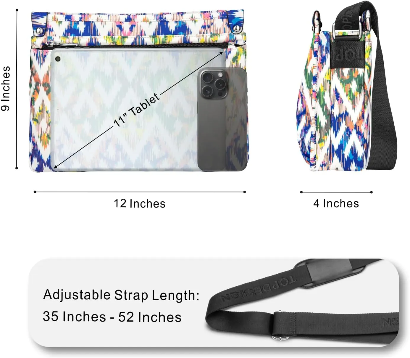 TOPDesign Lightweight Women Crossbody Bag, Shoulder Purse with Multiple Pockets, Triple Zip Handbag with Shoulder Strap