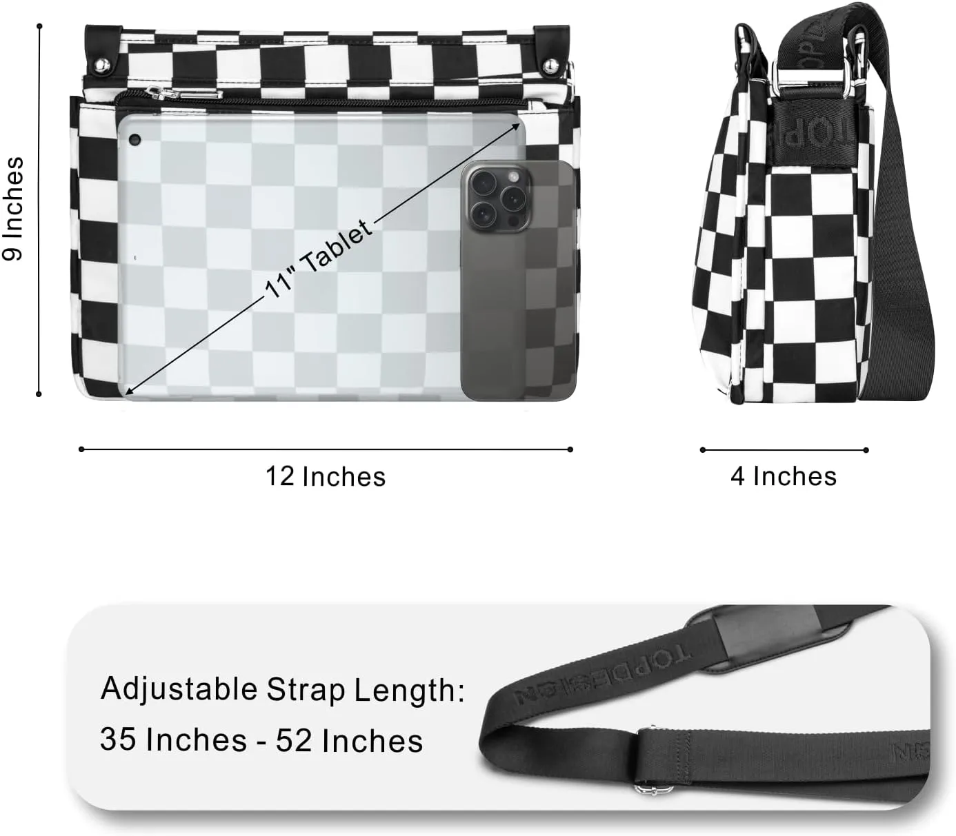 TOPDesign Lightweight Women Crossbody Bag, Shoulder Purse with Multiple Pockets, Triple Zip Handbag with Shoulder Strap