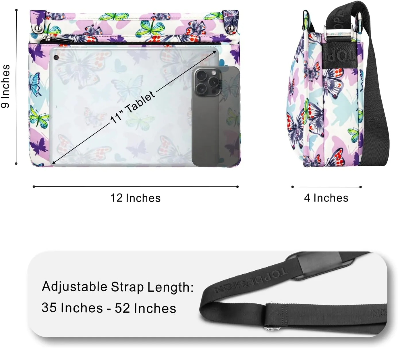 TOPDesign Lightweight Women Crossbody Bag, Shoulder Purse with Multiple Pockets, Triple Zip Handbag with Shoulder Strap