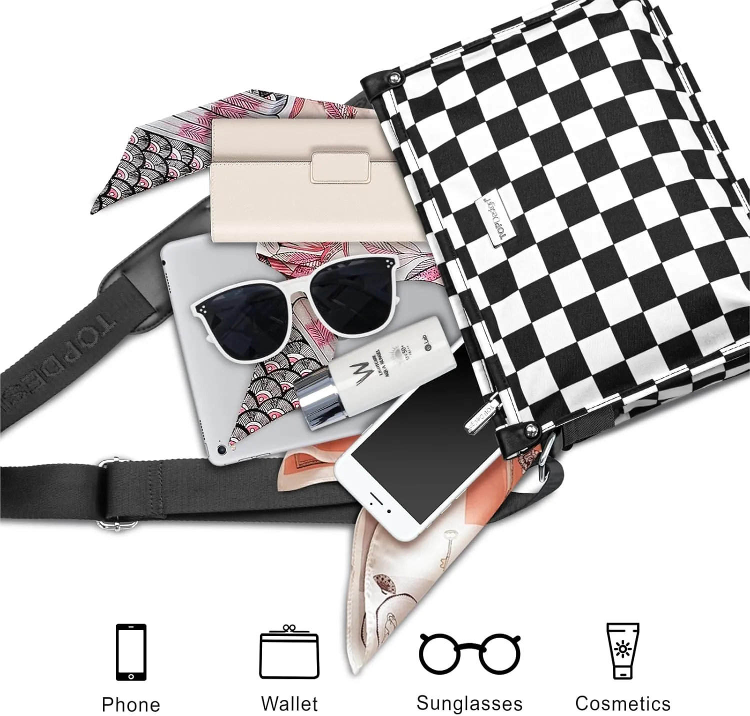 TOPDesign Lightweight Women Crossbody Bag, Shoulder Purse with Multiple Pockets, Triple Zip Handbag with Shoulder Strap