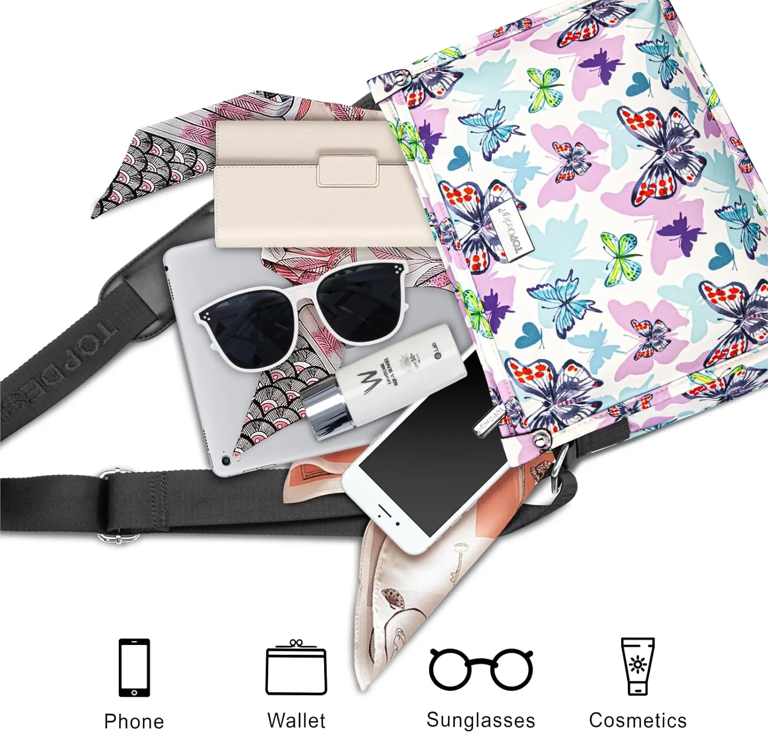 TOPDesign Lightweight Women Crossbody Bag, Shoulder Purse with Multiple Pockets, Triple Zip Handbag with Shoulder Strap