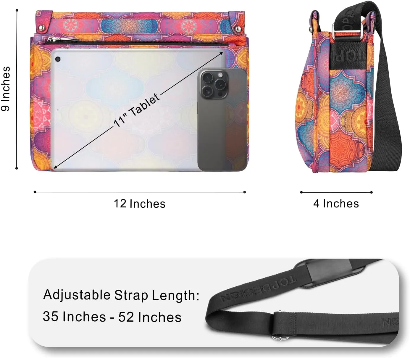 TOPDesign Lightweight Women Crossbody Bag, Shoulder Purse with Multiple Pockets, Triple Zip Handbag with Shoulder Strap
