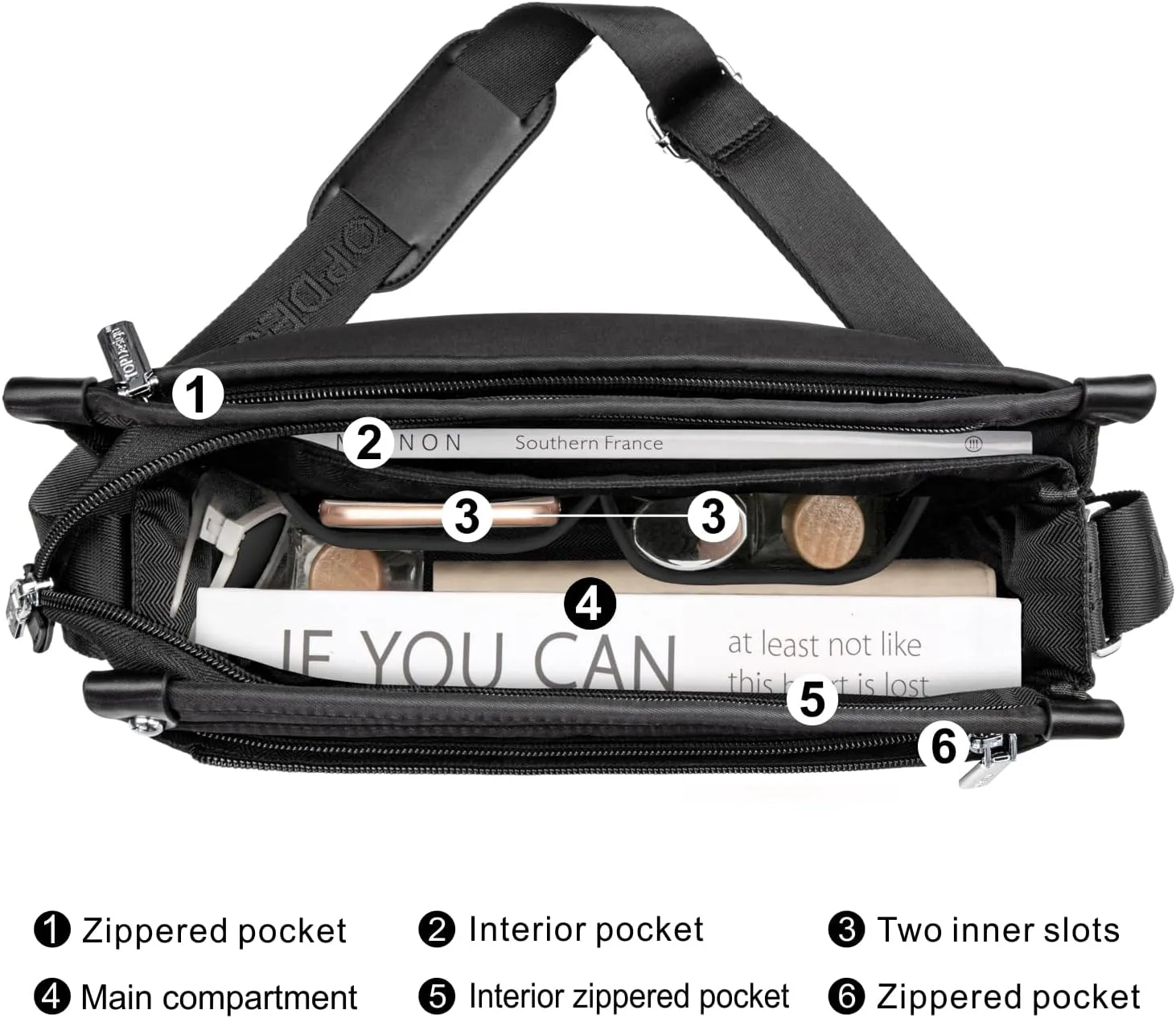 TOPDesign Lightweight Women Crossbody Bag, Shoulder Purse with Multiple Pockets, Triple Zip Handbag with Shoulder Strap