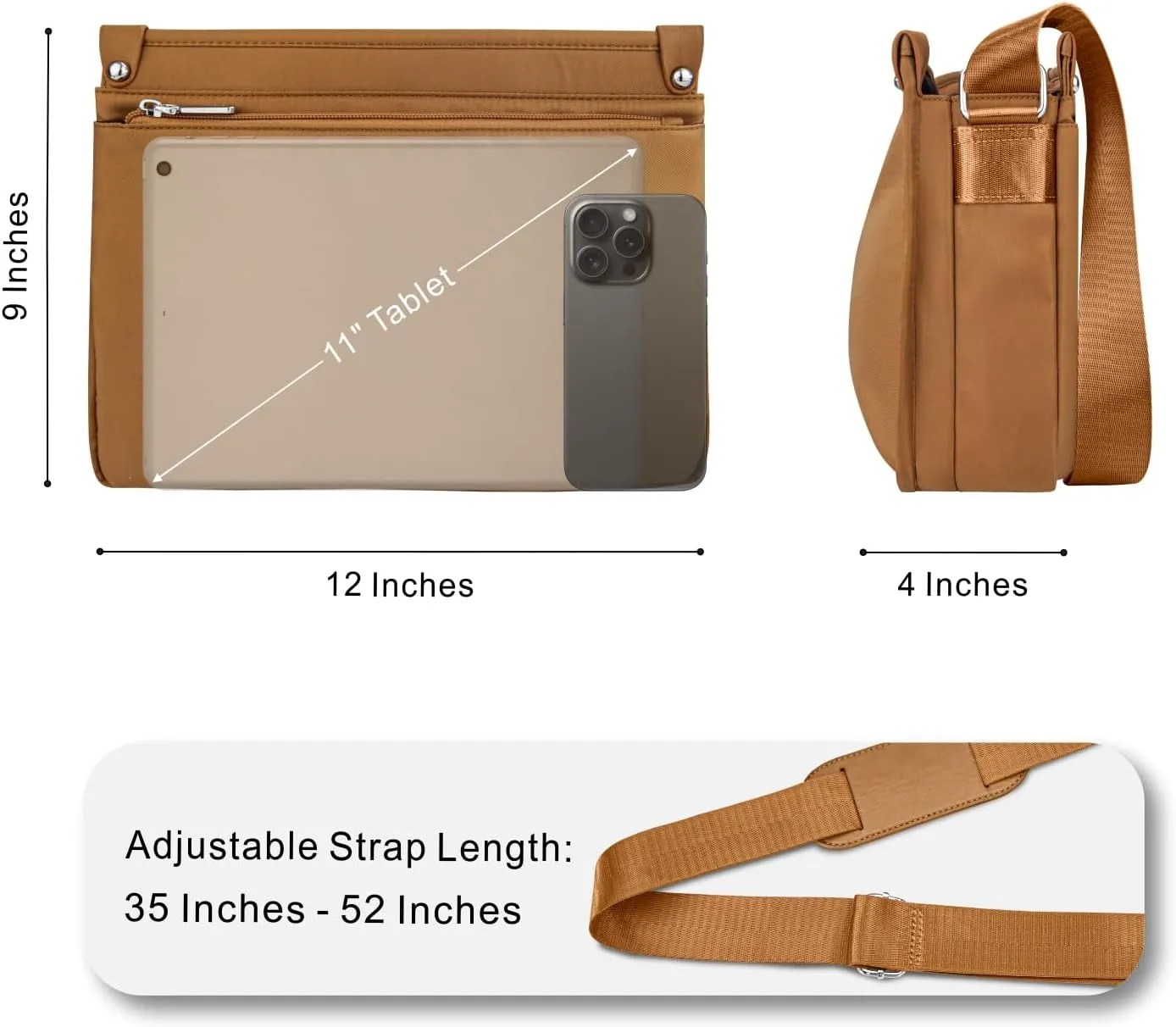 TOPDesign Lightweight Women Crossbody Bag, Shoulder Purse with Multiple Pockets, Triple Zip Handbag with Shoulder Strap