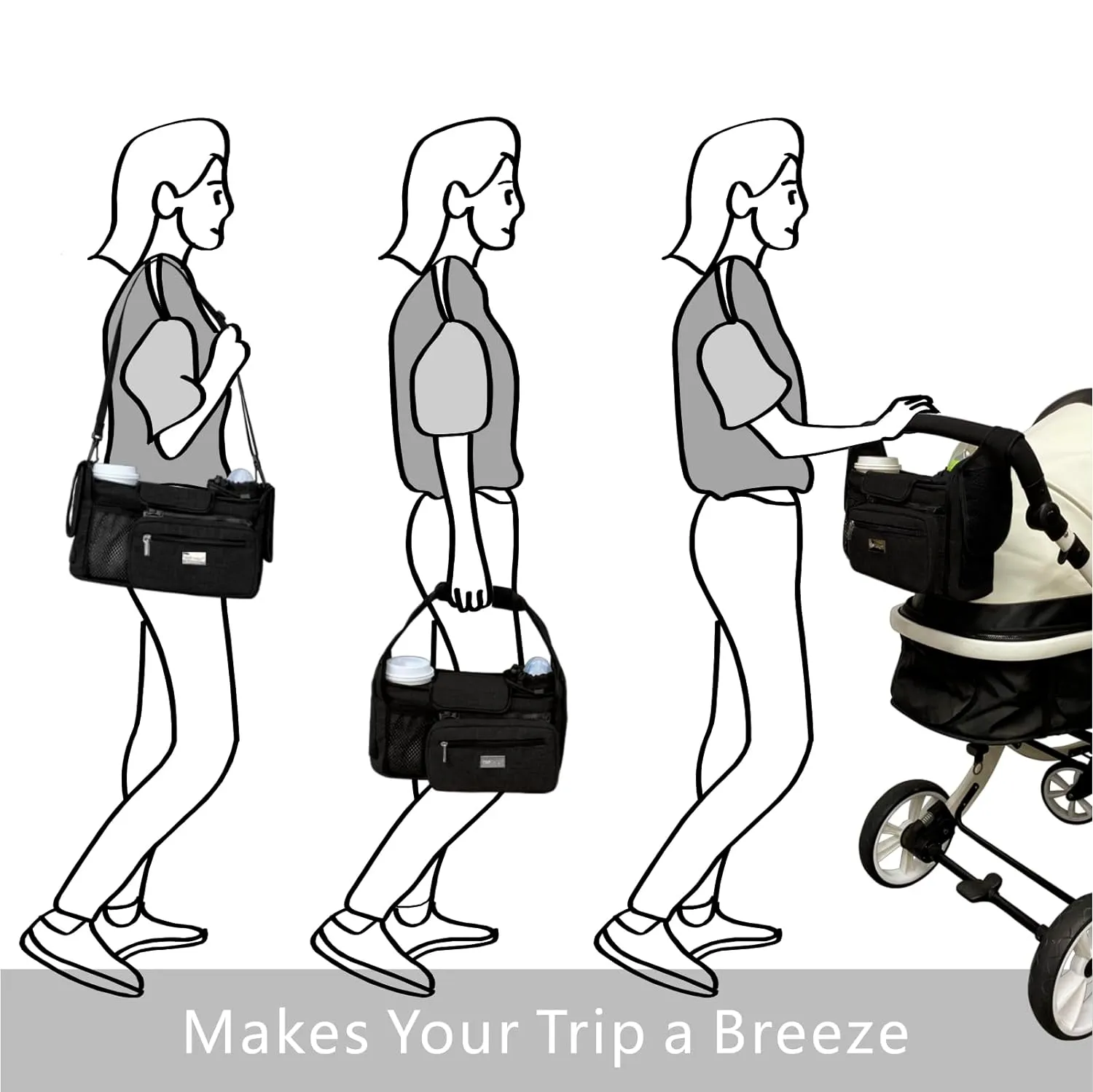 TOPDesign Universal Baby Stroller Organizer, Stroller Caddy with Detachable Mesh Bag & Heightened Insulated Cup Holders & Non-Slip Secure Hooks Accessories, Fits Most Strollers (Trumpet Vine)