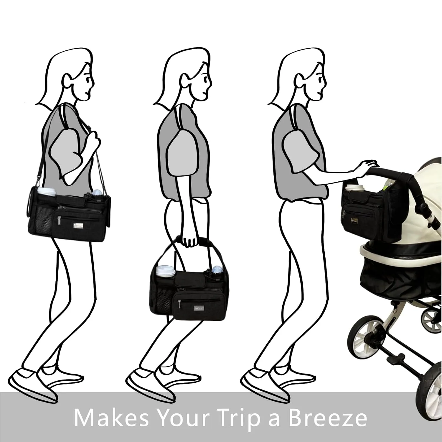 TOPDesign Universal Baby Stroller Organizer, Stroller Caddy with Detachable Mesh Bag & Heightened Insulated Cup Holders & Non-Slip Secure Hooks Accessories, Fits Most Strollers (Zoo)