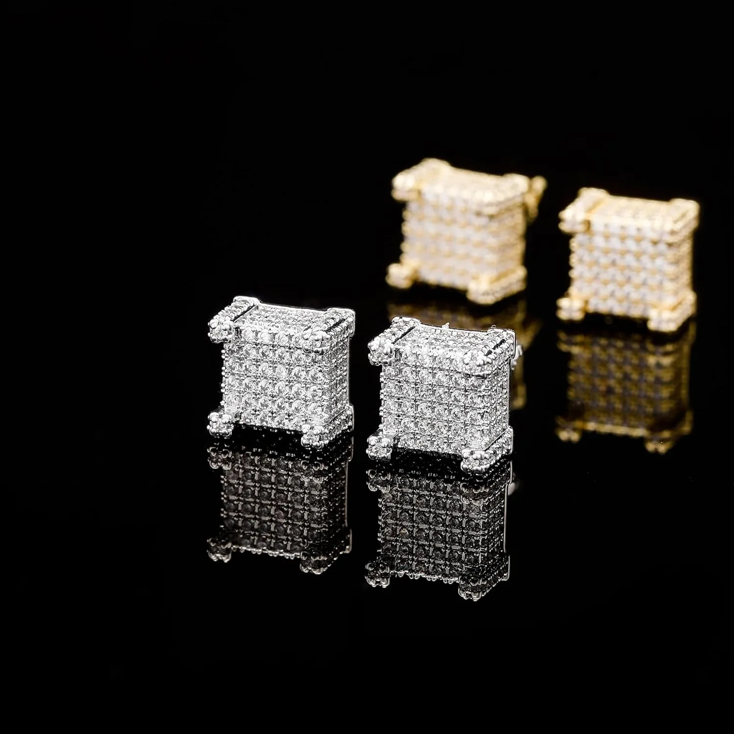 TOPGRILLZ 925 Sterling Silver Square Screw Stud Earrings 14K Gold Plated 5A  Cubic Zirconia Iced Out Square Screw Back Hypoallergenic Cube Large Stud Earrings For Men Women