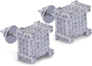 TOPGRILLZ 925 Sterling Silver Square Screw Stud Earrings 14K Gold Plated 5A  Cubic Zirconia Iced Out Square Screw Back Hypoallergenic Cube Large Stud Earrings For Men Women