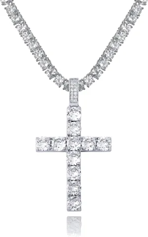 TOPGRILLZ Cross Necklace for Men Gold Necklace for Women Gold Heart Cross Jewelry 14K Silver Plated Solid Iced Cubic Zirconia Stainless Steel Pendant Chain
