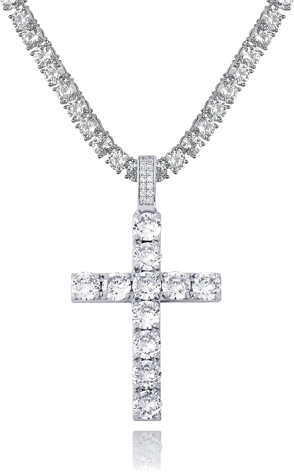 TOPGRILLZ Cross Necklace for Men Gold Necklace for Women Gold Heart Cross Jewelry 14K Silver Plated Solid Iced Cubic Zirconia Stainless Steel Pendant Chain