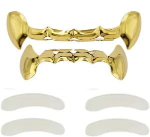 TOPGRILLZ Vampire Teeth Grillz Teeth Gold Grills for Your Teeth Hip Hop Half Fang Slug Grillz for Men Women 18K Gold Plated Gold Jewlry Rapper Costume