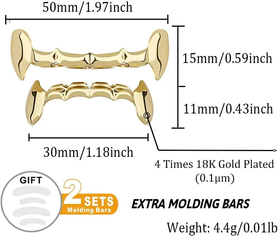 TOPGRILLZ Vampire Teeth Grillz Teeth Gold Grills for Your Teeth Hip Hop Half Fang Slug Grillz for Men Women 18K Gold Plated Gold Jewlry Rapper Costume