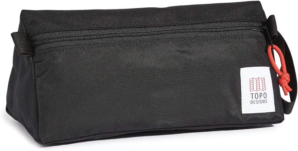 Topo Designs Dopp Kit - Travel Bag for Personal Care Essentials, Self Standing Shape, Fully Lined, Recycled Nylon (Black/Black)