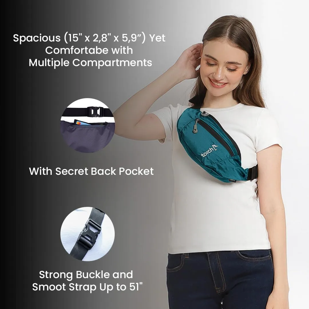 TORCH Waist Bag for Men - Women Waist Pack with Compass Survival, Men Fanny Pack Crossbody with Secret Pocket for Travelling, Sports, Festival, Outdoor - Hamura (Tosca)