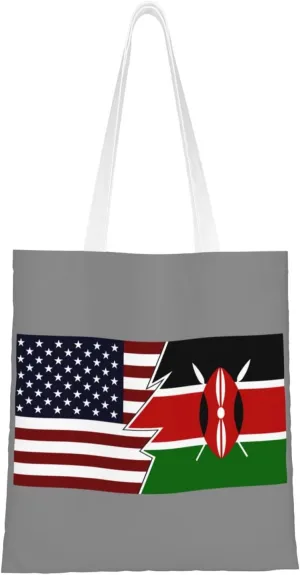 Torn Style Us And Kenya Flags Tote Bag for Women Canvas Shopping Bags Reusable Large Capacity Casual Shoulder Handbags Grocery Bags DIY Gift Bags