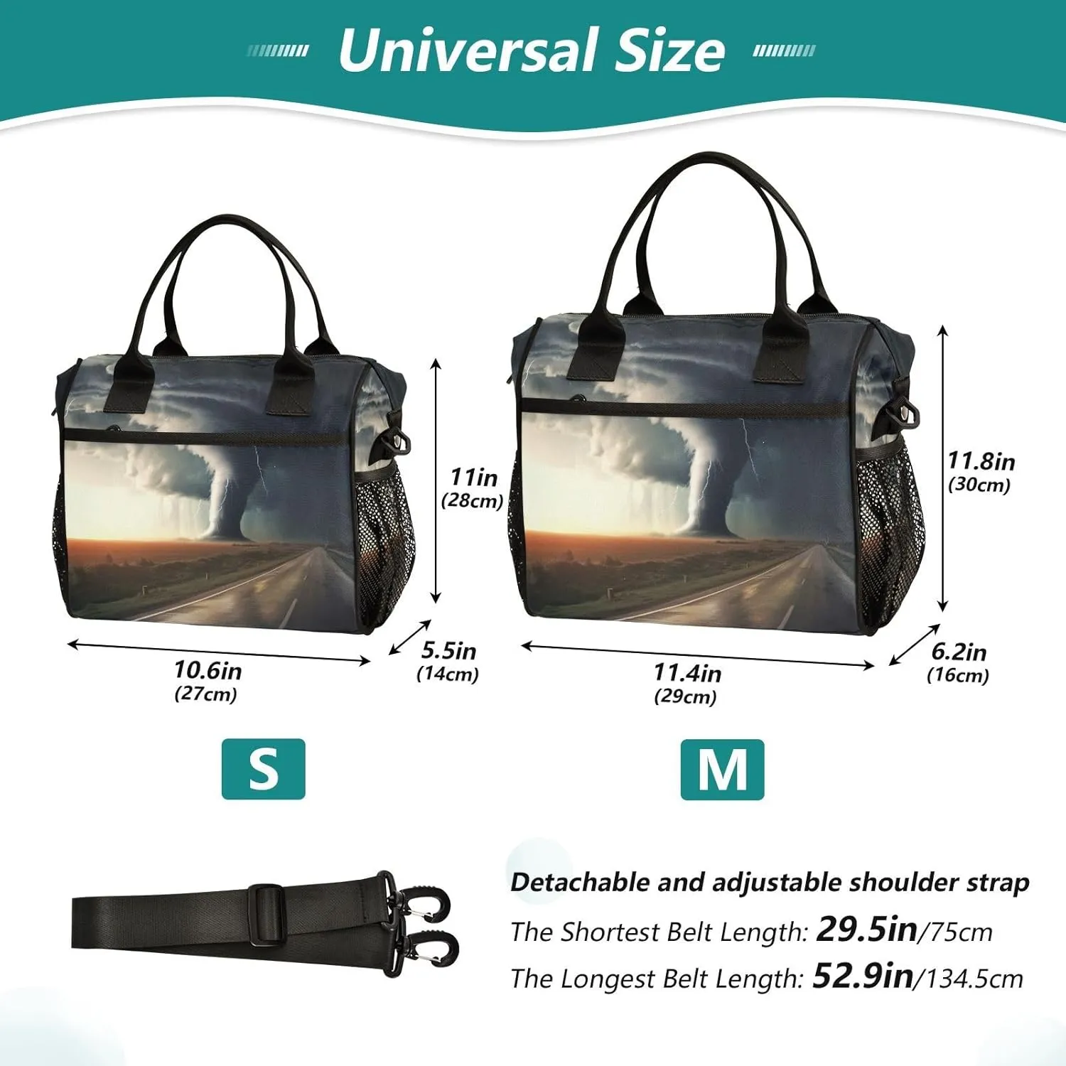 Tornado Highway Storms Lunch Bag Reusable Insulated Lunch Box Cooler Tote Removable Shoulder Strap Meal Picnic Bags for Outdoor Travel Office Work Medium