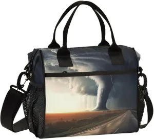 Tornado Highway Storms Lunch Bag Reusable Insulated Lunch Box Cooler Tote Removable Shoulder Strap Meal Picnic Bags for Outdoor Travel Office Work Medium