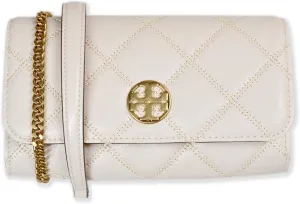 Tory Burch Womens 150076 Willa Diamond Quilted Soft Leather Crossbody Chain Wallet Bag, (724 Brie Beige)