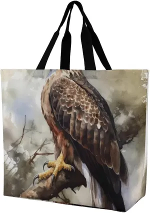 Tote Bag for Women Large Hawk Sitting In The Tree Printed Tote Bag Shoulder Bags Beach Bag Handbag for Travel Work