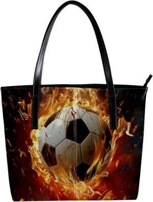 Tote Bag for Women, Large Tote Bag, Tote Bag with Zipper, Modern Flame Football, Womens Tote Bags for Work