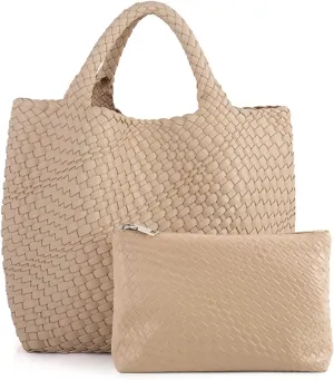 Tote Bag For Women Vegan Leather Handmade Woven Tote Bag Beach Bag Travel Handbag And Purse Top Handle Hobo Tote Bags