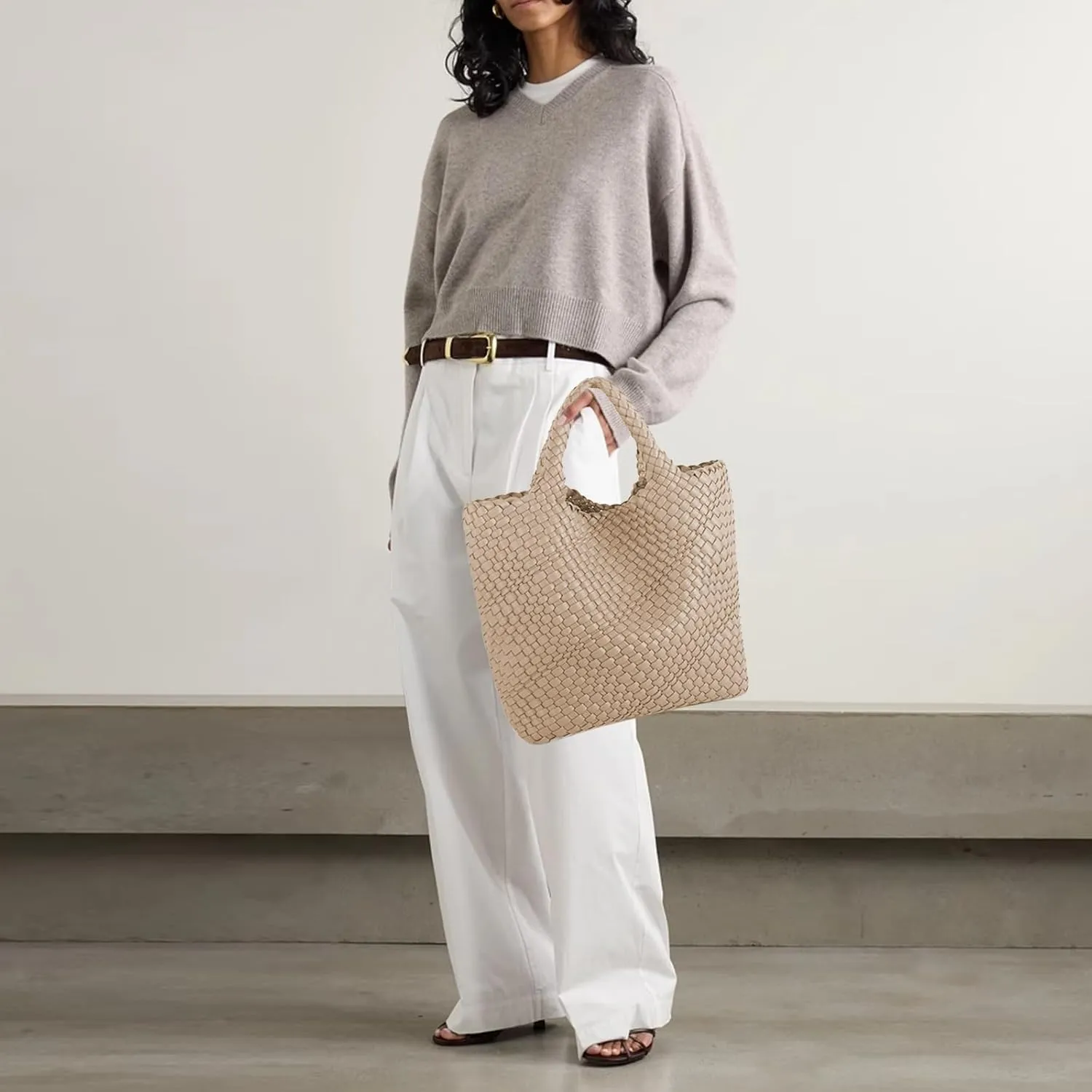 Tote Bag For Women Vegan Leather Handmade Woven Tote Bag Beach Bag Travel Handbag And Purse Top Handle Hobo Tote Bags