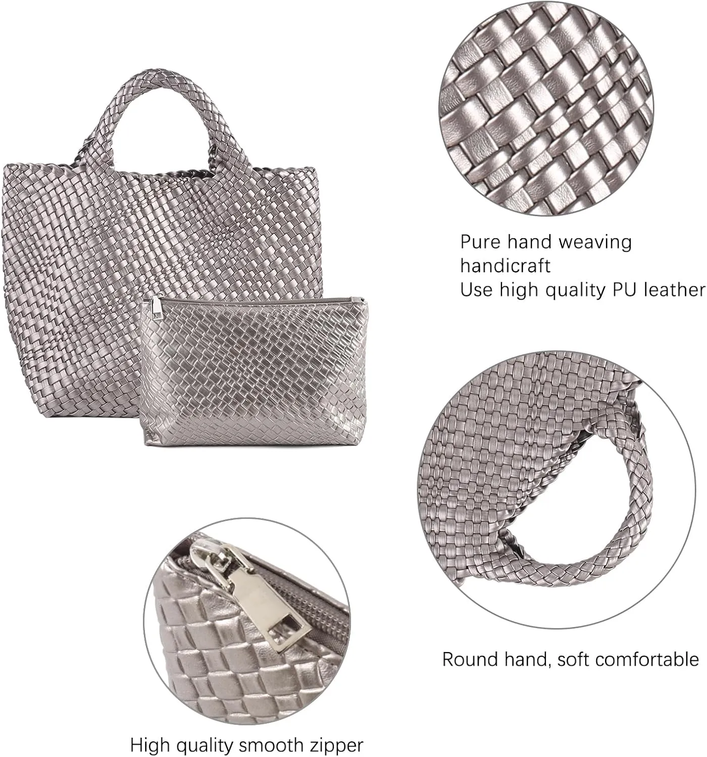 Tote Bag For Women Vegan Leather Handmade Woven Tote Bag Beach Bag Travel Handbag And Purse Top Handle Hobo Tote Bags