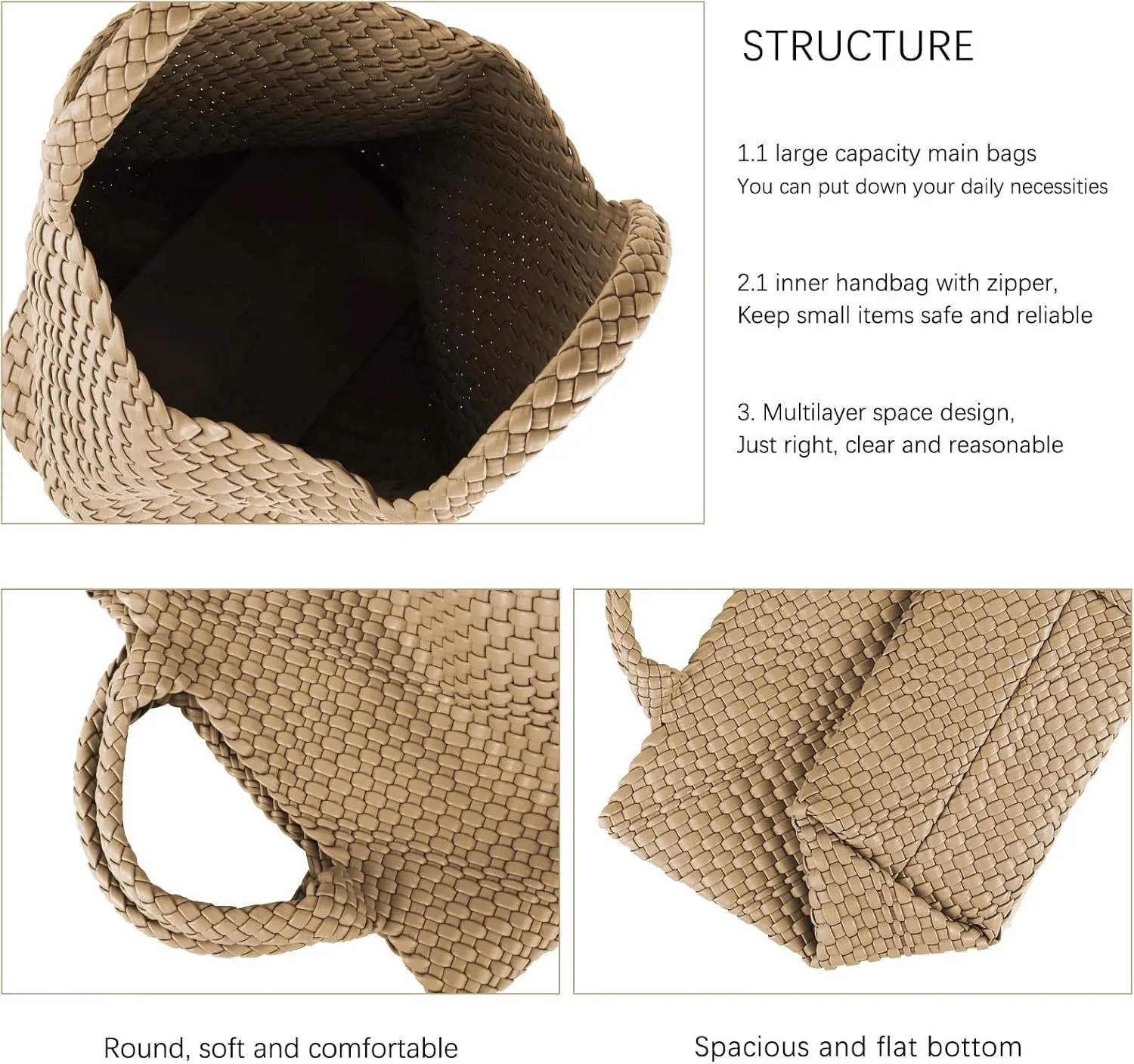 Tote Bag For Women Vegan Leather Handmade Woven Tote Bag Beach Bag Travel Handbag And Purse Top Handle Hobo Tote Bags