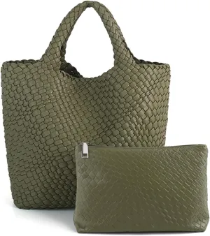 Tote Bag For Women Vegan Leather Handmade Woven Tote Bag Beach Bag Travel Handbag And Purse Top Handle Hobo Tote Bags