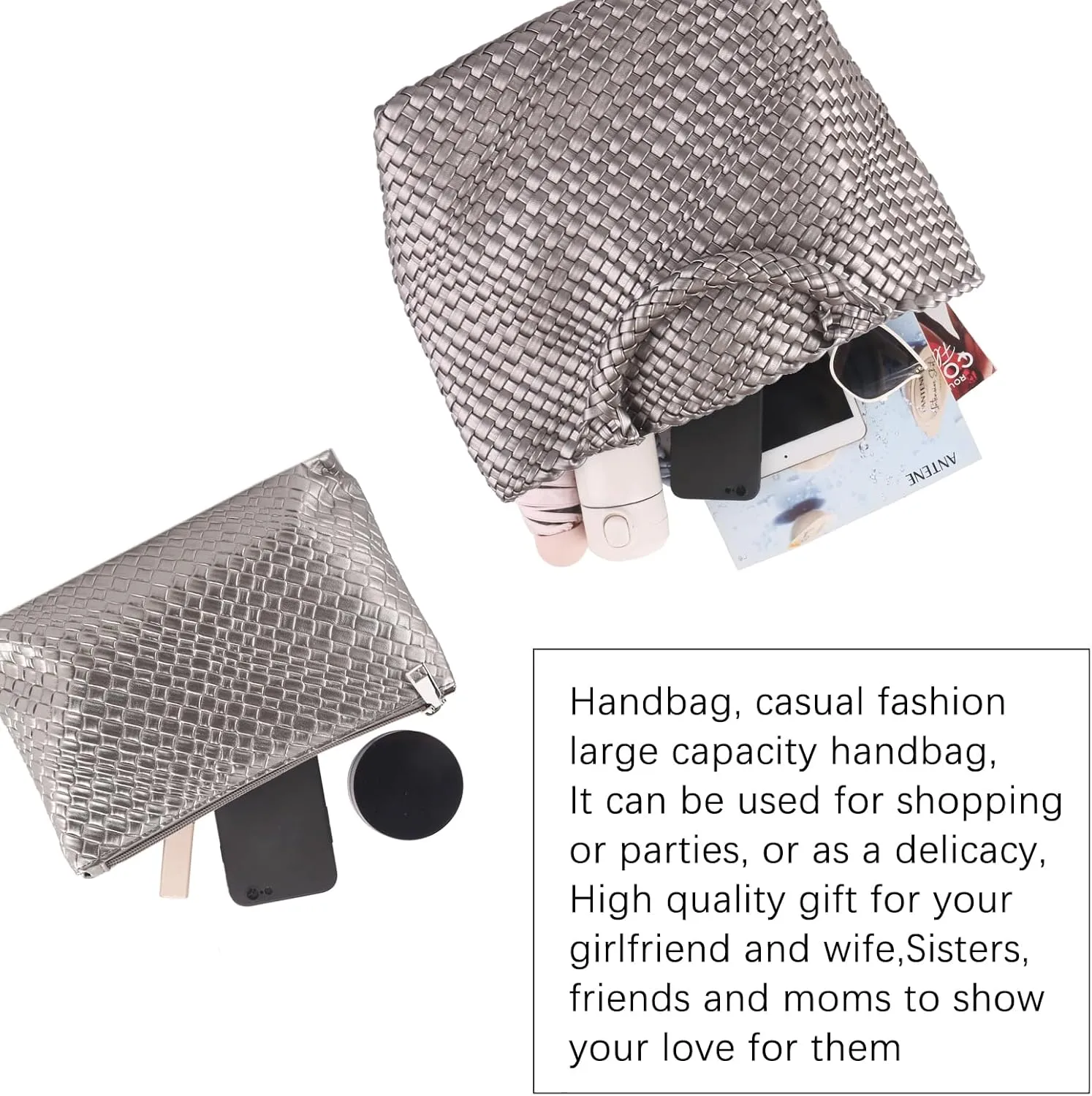 Tote Bag For Women Vegan Leather Handmade Woven Tote Bag Beach Bag Travel Handbag And Purse Top Handle Hobo Tote Bags