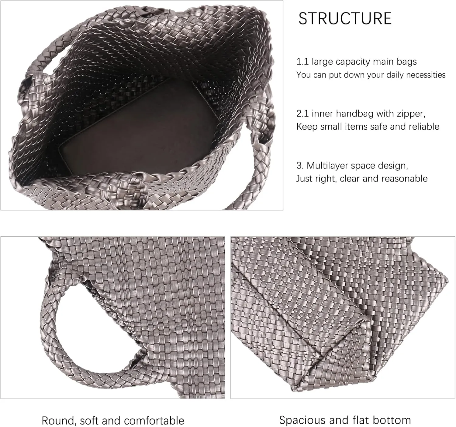Tote Bag For Women Vegan Leather Handmade Woven Tote Bag Beach Bag Travel Handbag And Purse Top Handle Hobo Tote Bags