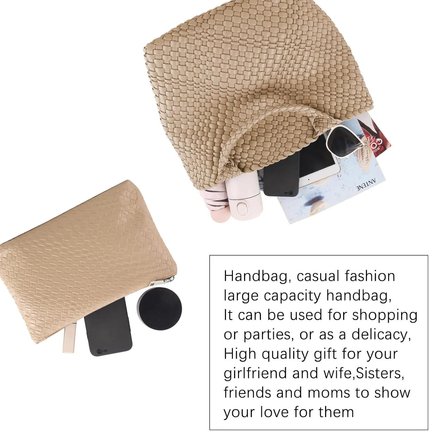Tote Bag For Women Vegan Leather Handmade Woven Tote Bag Beach Bag Travel Handbag And Purse Top Handle Hobo Tote Bags
