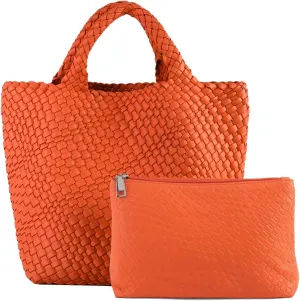 Tote Bag For Women Vegan Leather Handmade Woven Tote Bag Beach Bag Travel Handbag And Purse Top Handle Hobo Tote Bags