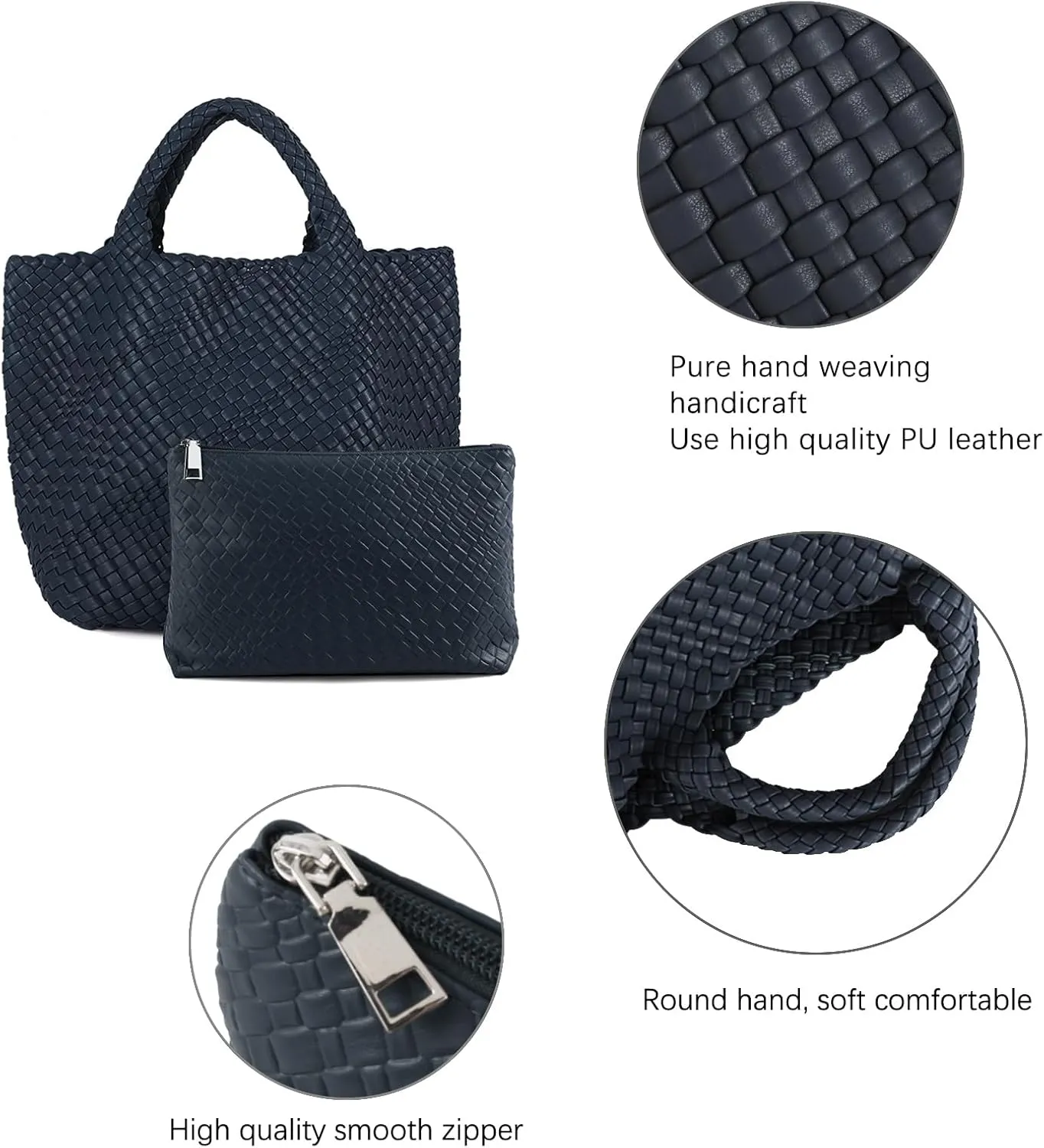 Tote Bag For Women Vegan Leather Handmade Woven Tote Bag Beach Bag Travel Handbag And Purse Top Handle Hobo Tote Bags