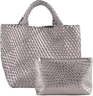 Tote Bag For Women Vegan Leather Handmade Woven Tote Bag Beach Bag Travel Handbag And Purse Top Handle Hobo Tote Bags